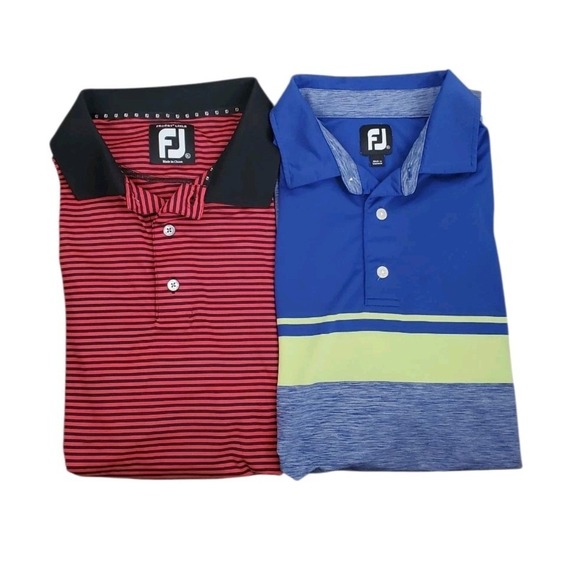 Footjoy Golf Polo Shirt Mens XL Red Black Blue Green Stripe Stretch SS Lot Of 2 - Picture 1 of 11